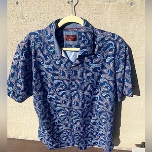 Consequence Paisley Flex Button Up Dress Shirt Size Large Blue Paisley